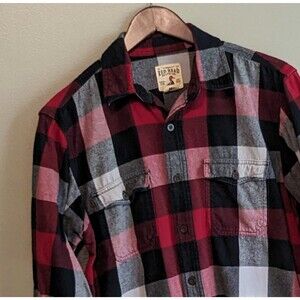 RedHead Mens Medium Red Plaid Flannel Shirt Long Sleeve Button Up M Bass Pro